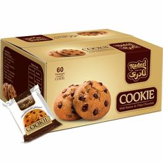 an open box of cookies with chocolate chips