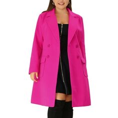 This piece is cut in a double-breasted design with four statement buttons on the front. Finished with pockets and long sleeves, this double-breasted coat looks charming. Slip over your work or casual outfits for on-trend, urban chic. Throw over jeans for an off-duty look, or with tailored trousers for a polished ensemble. Please check your measurements to make sure the item fits before ordering. Measurement (in inches) Size------Shoulder Width----Total Length 1X ------------17 1/4--------------- Pink Double-breasted Long Sleeve Blazer, Pink Single Breasted Long Sleeve Blazer Dress, Pink Long Sleeve Single Breasted Blazer Dress, Pink Long Sleeve Blazer Dress For Work, Long Sleeve Buttoned Outerwear For Office, Pink Double-breasted Outerwear For Office, Office Outerwear With Double Button Closure And Long Sleeves, Office Outerwear With Long Sleeves And Double Button Closure, Winter Long Sleeve Blazer Dress With Buttons