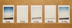 four polaroid pictures hanging on a wall with the same name in different languages,