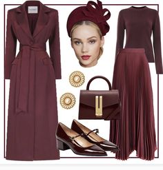 Coat Skirt Set, Fall Romantic Outfits, Ladylike Outfits, Watt Pad, Royal Outfit, Burgundy Coat, Church Clothes, Queen Style, Casual Work Outfits Women