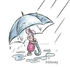 a cartoon character holding an umbrella in the rain