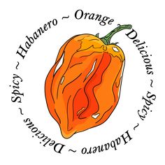 an orange bell pepper with the words, habanero - orange delicacies