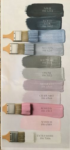 some paint colors are shown with the names on each one and there is an image of them