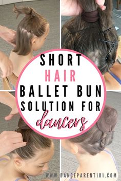 Hairstyles For Dance Recitals, Dancer Hairstyles For Short Hair, Ballerina With Short Hair, Dance Bun For Short Hair, Short Hair Ballerina, Ballet Recital Hair For Kids, Dance Hair For Short Hair, Short Hair Ballet Hairstyles, Easy Dance Recital Hairstyles