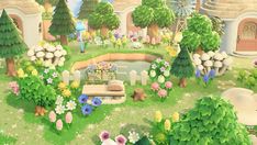 an animated garden with lots of flowers, trees and animals in the middle of it