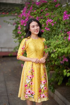 ✨This set includes: the modernized Ao Dai (which is shorter than the traditional version), an (OPTIONAL) matching skirt.  Please use the size chart provided to select the best fitting size. The material is stretchy for a comfortable fit.  Please provide us with your BUST and WAIST measurements and we can help choose the best-fitting size for you.  If you have any questions, please feel free to send us a message! Traditional Short Sleeve Sets For Spring, Traditional Short Sleeve Spring Sets, Yellow Fitted Short Sleeve Set, Red Fitted Ao Dai With Stand Collar, Traditional Long Sleeve Floral Ao Dai, Yellow Fitted Long Sleeve Ao Dai, Summer Long-sleeve Ao Dai With Floral Embroidery, Red Fitted Full-length Ao Dai, Beautiful Costumes