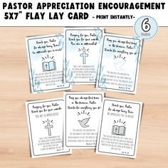 four cards with the instructions for pastor appreciation