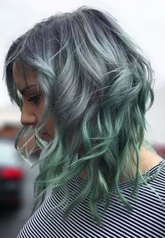 Hair Color Grey, Two Toned Hair, Mint Grey, Colors Combinations, Green Highlights, Grey Ombre, Have Inspiration, Hair Color Highlights, Hair Color Blue