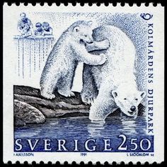 a stamp with two polar bears hugging each other on it's back and the words sverige 2 50 written below