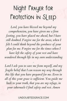 a poem written in black and white with the words night prayer for protection in sleep