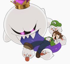 an image of a cartoon character with many other characters around him, including a big white monster