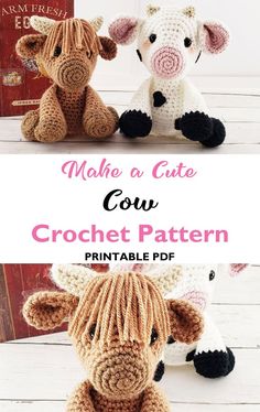 two crocheted cows sitting next to each other