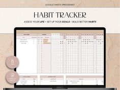 Habit Tracker Bullet Journal Aesthetic Spreadsheet, Aesthetic Habit Tracker, Google Suite, Year End Reflection, Planner Monthly Layout, Life Tracker, Daily Habit Tracker