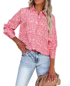 PRICES MAY VARY. Fabric: The button down shirts for women is made of soft material, it is not see through, lightweight, breathable and wrinkle free, comfy to touch and wear. US SIZE: XS=(US 0-2), S=(US 4-6), M=(US 8-10), L=(US 12-14), XL=(US 16-18), 2XL=(US 20-22) Features: black button up shirts woman,Modern and Graphic Art style, soft wrinkle free, casual button down shirts for women, long sleeve button down for big and tall women, blue paisley, green white floral, and black orange leaf printe Bright Clothing, Printed Chiffon Tops, Blouses Casual, Black Button Up Shirt, Button Down Shirt Dress, Work Blouses, Women's Button Down Shirt, Shirts Long Sleeve, Orange Leaf