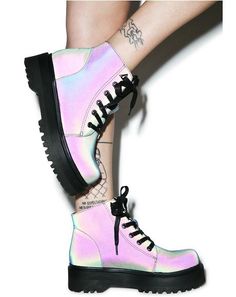 Hologram Shoes, Holographic Boots, Lace Combat Boots, Platform Combat Boots, Sequin Boots, Mid Heel Boots, Rainbow Shoes, Velvet Boots