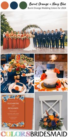 an orange and blue wedding color scheme