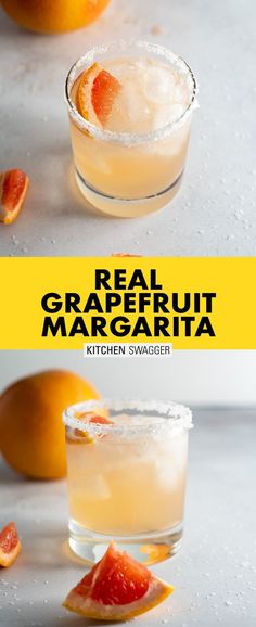 the grapefruit margarita is served in a coupe glass and garnished with an orange slice