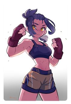 a cartoon character is wearing boxing gloves and posing with her fists in front of her face