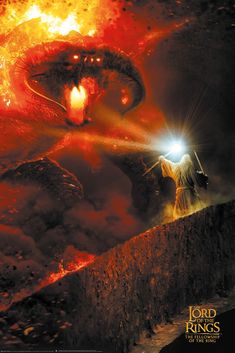 the lord of the rings movie poster with an image of two men in front of a fire