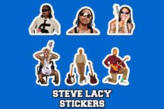 various stickers of the same person in different outfits