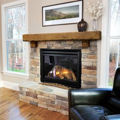 a living room with a fire place in it