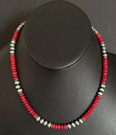 Southwestern 925 Sterling Silver Red Coral 6mm Pearls Bead Necklace 18 Inch Best Offers Accepted! Red Southwestern Sterling Silver Necklace, Southwestern Red Necklace With Polished Beads, Southwestern Style Red Necklace With Polished Beads, Red Southwestern Hand-strung Jewelry, Southwestern Hand-strung Red Jewelry, Beaded Necklaces, Red Coral, Bead Necklace, Pearl Beads