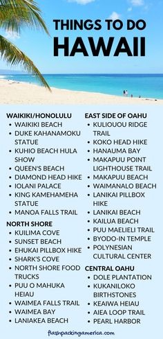 a poster with the words things to do in hawaii on it and an image of a beach