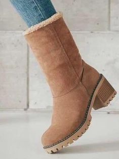 Sku CY-!5938 Material Cotton-blend , Suede Style Chunky Shoes Feature Solid , Chunky Occasion Going out , Casual Heels Height High (5cm-8cm) Seasons Winter Type Boots Color BLACK,CAMEL,GREEN,GRAY,ORANGE Size 35,36,37,38,39,40,41,42,43 Size chart: Please consult the size chart we provide for this item's measurements to help you decide which size to buy. Best Winter Boots Women, Best Winter Boots, Square Heels, Green Bras, Pink Trousers, Warm Snow Boots, Mid Boots, Chunky Shoes, Two Piece Pants Set