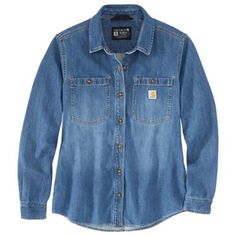 Wear this Carhartt Women's Relaxed Fit Midweight Long-Sleeve Denim Work Overshirt to work or save it for the weekend. Either way, the soft midweight cotton denim is comfortable as well as durable. This work shirt has a relaxed fit so you can layer it over a T-shirt when the sun goes down for little bit of extra warmth. Shop more Carhartt work staples today. Relaxed fit overshirt 8.5 oz., 100% cotton fabric Button front style 2 chest pockets with button closures 2 lower front side entry pockets I Work Staples, Carhartt Womens, Womens Denim Shirt, Tractor Supply, Sun Goes Down, Work Shirt, Work Wear Women, White Gloves, Work Shirts