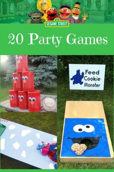 sesame street party games for kids to play in the yard with cookie monster and friends