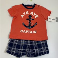 New Two Piece Nautical Carter Set Orange Cotton Playtime Sets, Orange Playtime Sets For Summer, Summer Playtime Orange Sets, Orange Summer Playtime Sets, Casual Orange Playtime Sets, Casual Orange Playwear Sets, Navy Cotton Playtime Sets, Cotton Navy Sets For Playtime, Navy Casual Playwear Sets