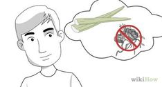 a man is looking at a mosquito on his head with a thought bubble above him