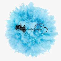 the word king written with a crown on top of a blue powdered object in front of a white background