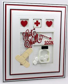 a handmade card with the words get well soon written in red, white and black