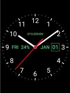 a clock showing the time for friday and friday, with red numbers on black background