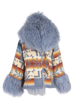 Chief Joseph Slate Shearling Cloak – Lindsey Thornburg Cowgirl Western Wear, Spiked Leather Jacket, Pendleton Blankets, Chief Joseph, Shaggy Long Hair, Mongolian Fur, Mongolian Lamb, Pendleton Blanket, Mountain Style