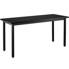 a black table with metal legs on an isolated white background