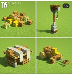 four different views of an outdoor structure made out of lego blocks