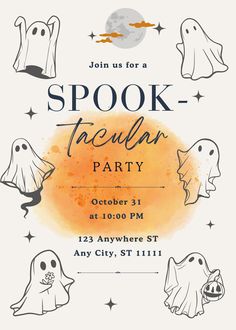 halloween party flyer with ghost and pumpkins