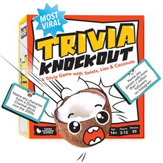 an advertisement for a game called trivia knockout with a cartoon character in the middle