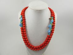 "Statement red necklace with turquoise ceramic beads, red and turquoise, statement boho turquoise necklace, chunky turquoise necklace Unique and fun to wear! This necklace is made from acrylic red beads and handmade turquoise ceramic beads. Measurements: short strand 20\" (50 cm) plus 4\" extender. Each piece of jewelry from my shop comes beautifully packaged in box and ready for gift giving. Thank you for shopping at my shop! A" Unique Handmade Red Beads, Handmade Red Beads, Handmade Red Turquoise Necklace For Jewelry Making, Handmade Red Turquoise Necklace As Gift, Red Necklace Set, Chunky Turquoise Necklace, Blue Turquoise Necklace, Red And Turquoise, Boho Turquoise