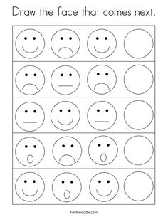 a worksheet with the words draw the face that comes next in front of it