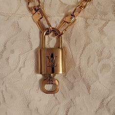 #318 Lv Lock With Key On Gold Colored 16in Necklace! Questions? Leave A Comment Below! Louis Vuitton Accessories, Lock And Key, Leave A Comment, Gold Color, Louis Vuitton, Women Accessories, Key, Chain, Gold