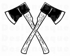 two crossed axes with black and white background