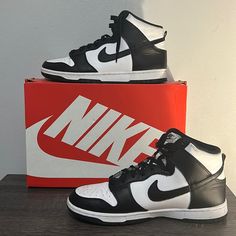 These Are Black And White High Top Dunks. In A Size 10.5 . They Are In 9/10 Condition. Lightly Worn. With A Quick Wash They’ll Be Brand New. Casual High-top Skate Shoes In Black And White, Casual Black And White High-top Skate Shoes, High Top Dunks, Nike Shoes Black, Shoes Black And White, Black Nike Shoes, White High Tops, Dunk High, Black Nikes