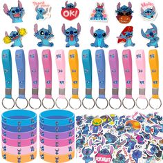 the stitchers are all in different colors and sizes, including one with an assortment of stickers on it