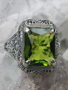 Green Peridot Ring, Intricate Sterling Silver Filigree, Vintage Victorian Jewelry, Silver Embrace Jewelry Victorian Filigree, Antique Filigree, Autumn Design, Peridot Jewelry, Victorian Rings, Peridot Ring, Peridot Gemstone, Green Peridot, Filigree Ring