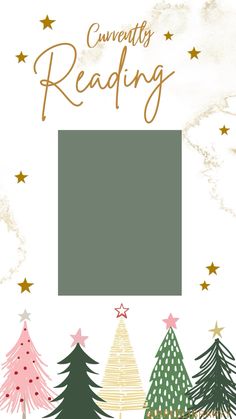 a christmas card with trees and stars on it