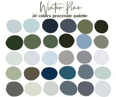 a poster with different shades of blue and grey on it's sides, including the words winter pie