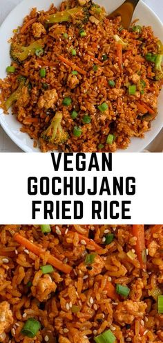 vegan gochujung fried rice with carrots and green onions